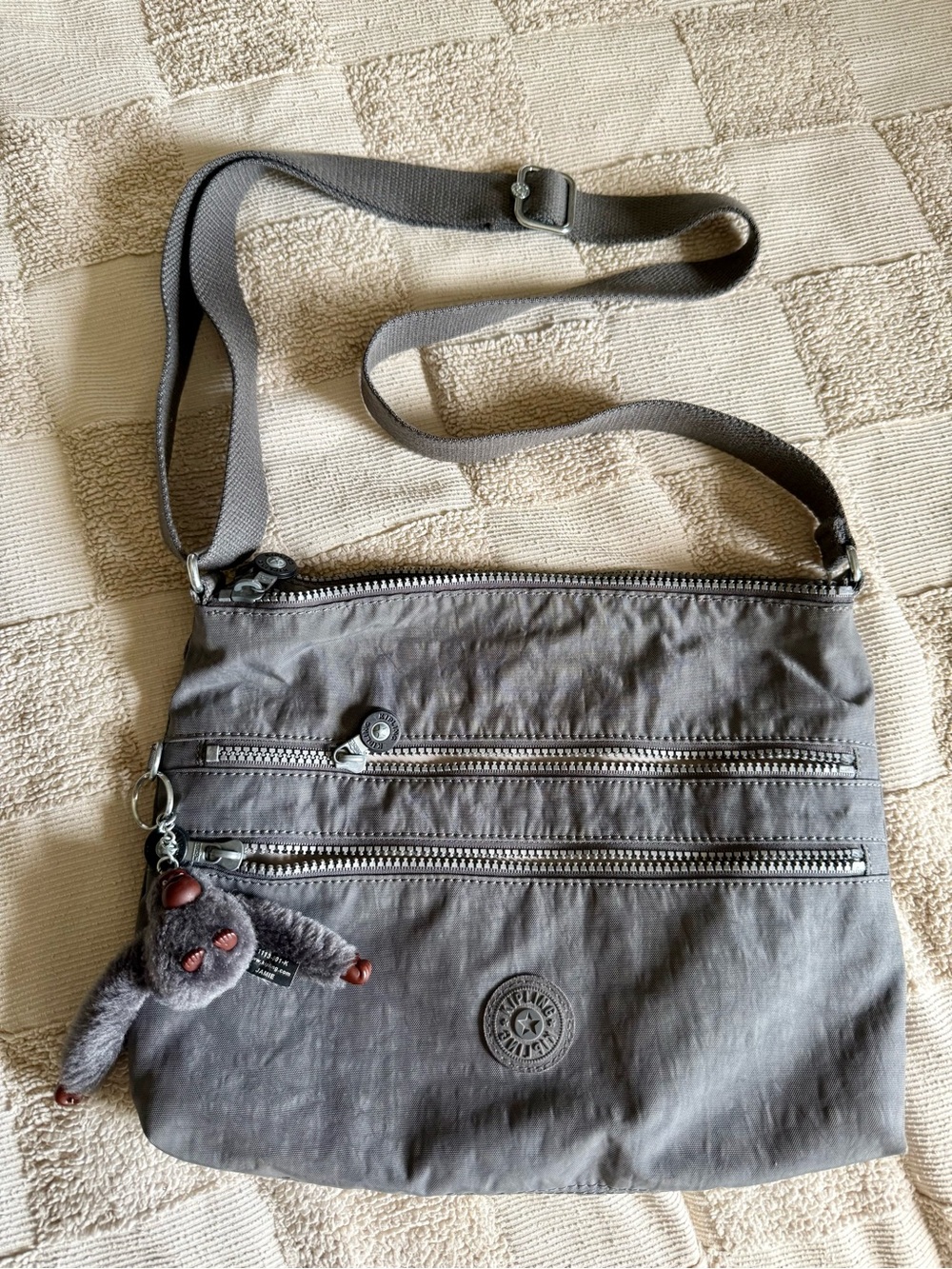 Kipling Alvar Gray Nylon Crossbody with Monkey Charm